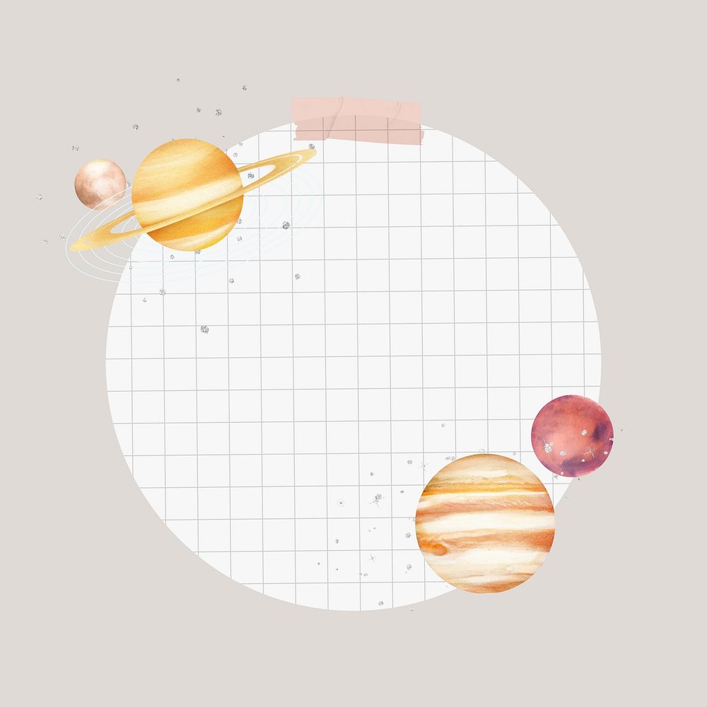 Galaxy planets frame, grid-patterned design