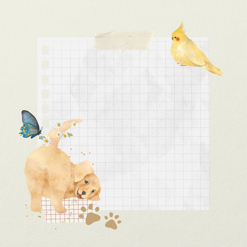 Note paper, Golden Retriever dog illustration
