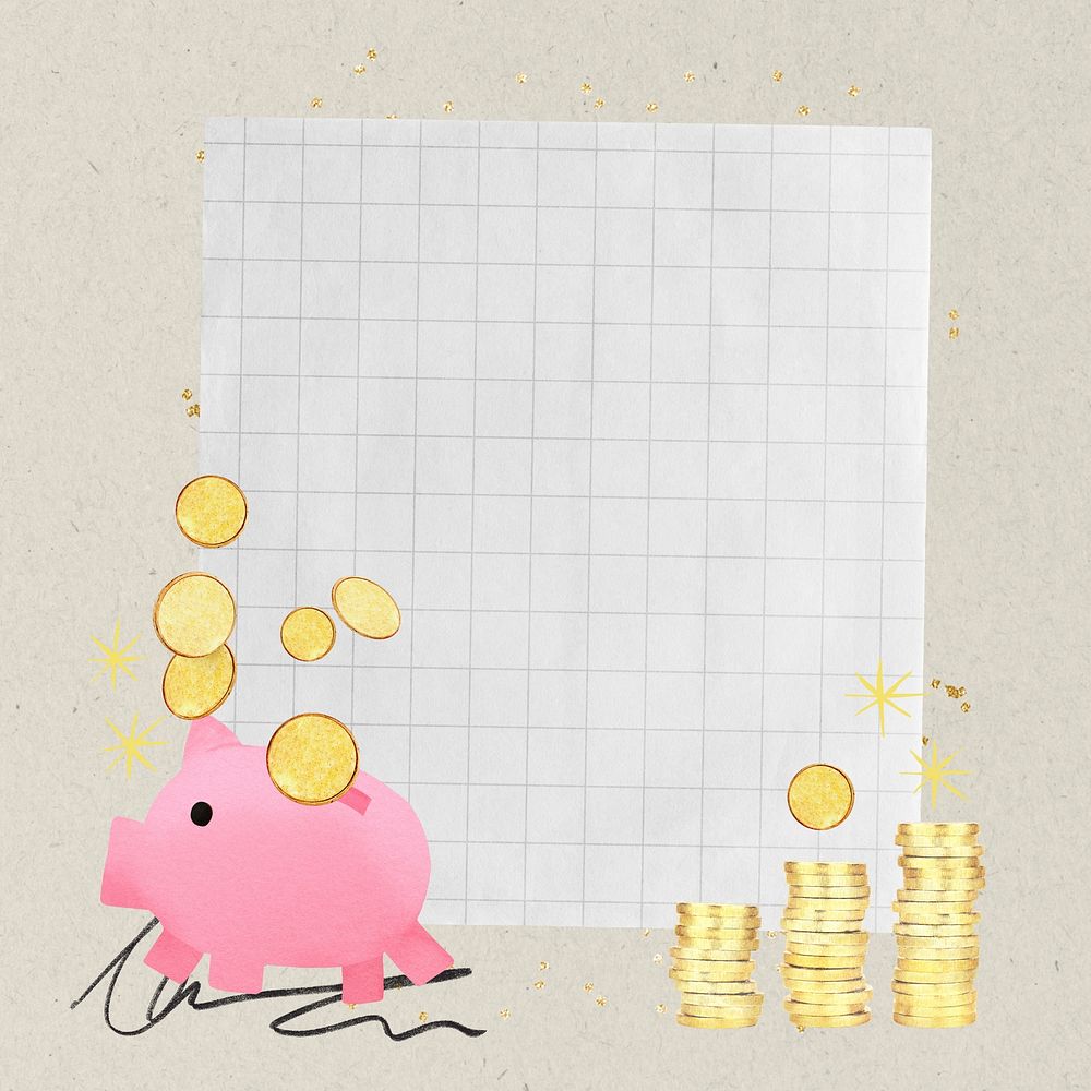 Piggy bank note paper, finance collage