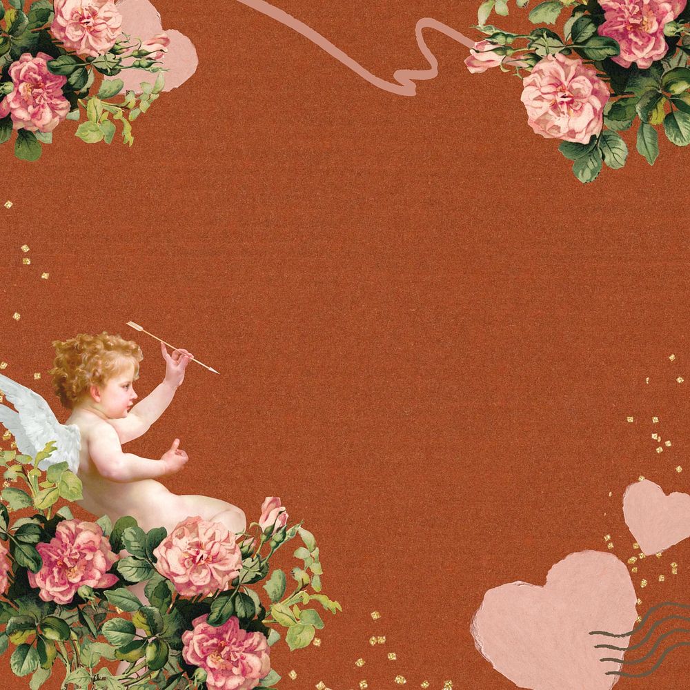Valentine's cupid background, flower border