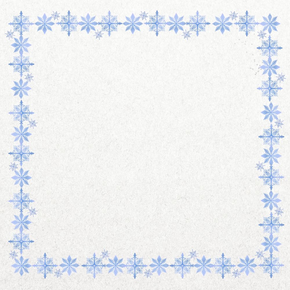Winter snowflakes frame background, blue textured design