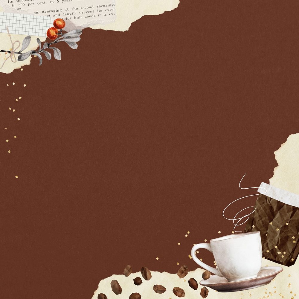 Morning coffee aesthetic background, brown paper collage