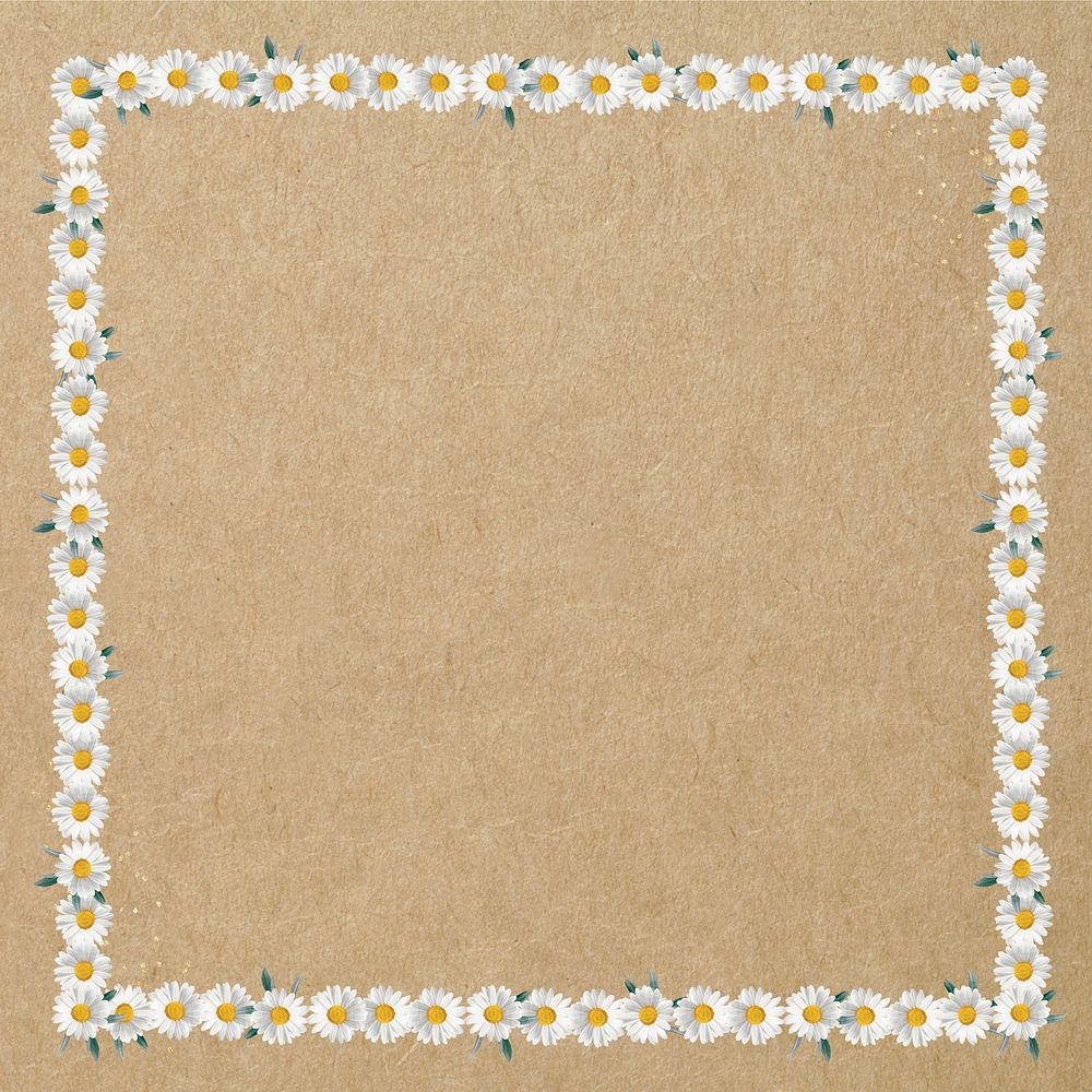 White flower frame, brown background remix illustration