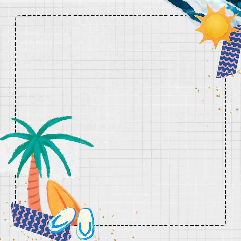 Summer palm tree frame background, holiday aesthetic collage