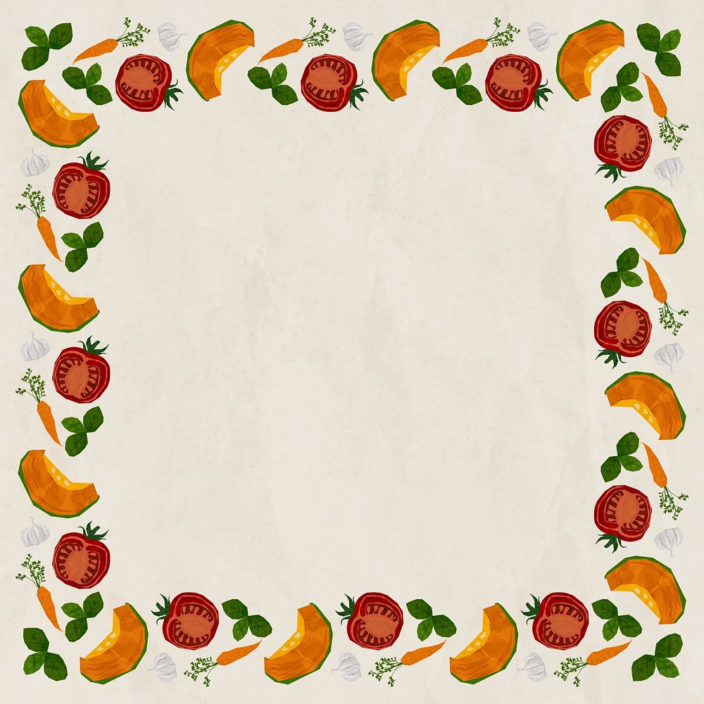 Vegetables patterned frame background, paper textured design