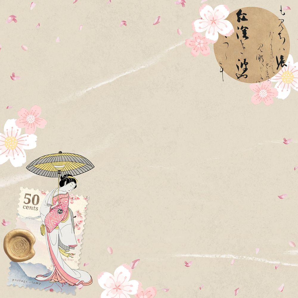Vintage Japanese woman background, cherry blossom aesthetic