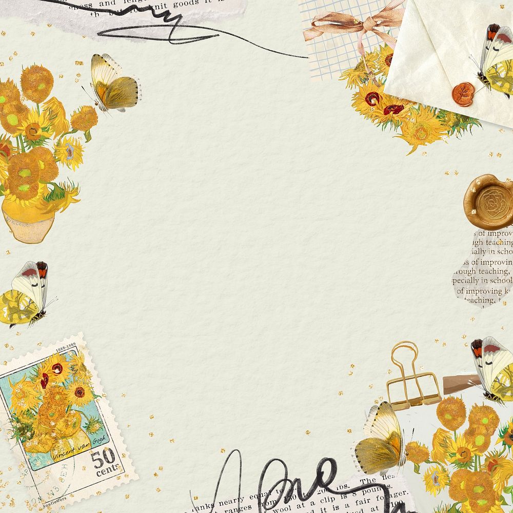 Van Gogh's Sunflowers background, vintage flower painting, remixed by rawpixel