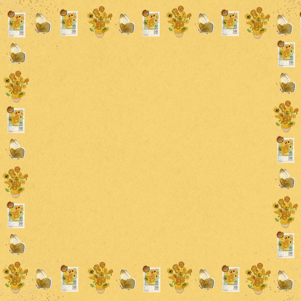 Van Gogh's Sunflowers frame background, vintage flower painting, remixed by rawpixel