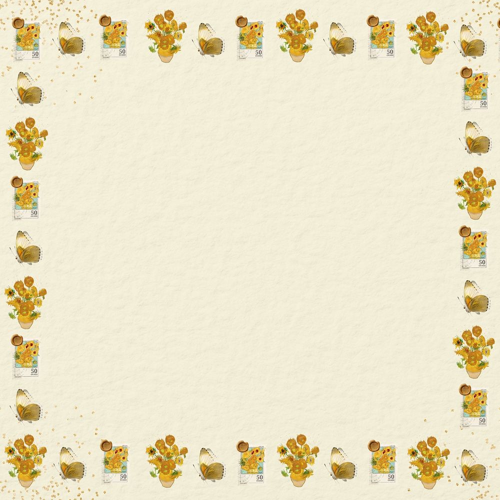 Van Gogh's Sunflowers frame background, vintage flower painting, remixed by rawpixel