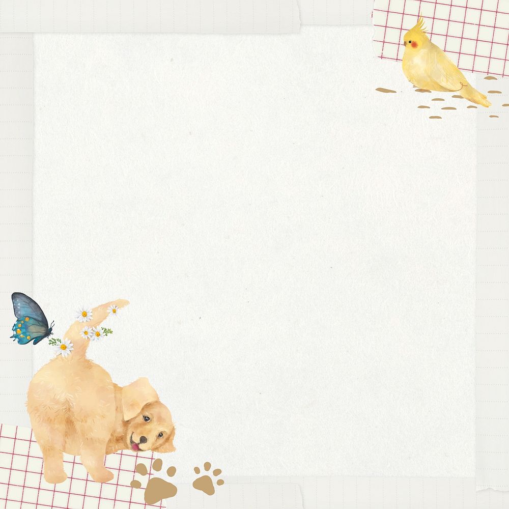 Cute paper frame, Golden Retriever dog illustration