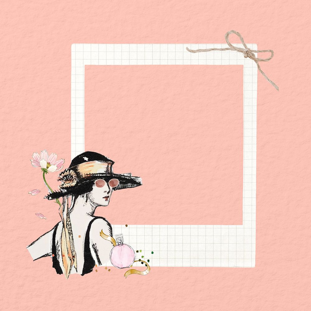 Fashionable woman instant film frame, collage design