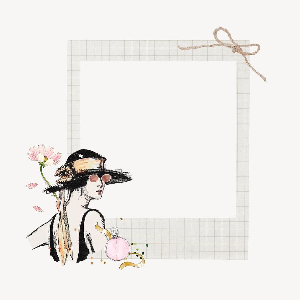 Fashionable woman instant film frame, collage design