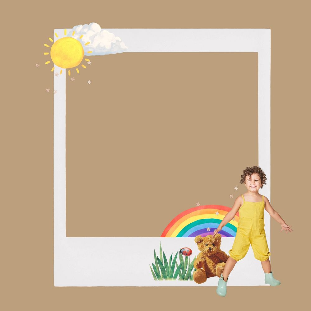 Cute childhood instant film frame, collage design