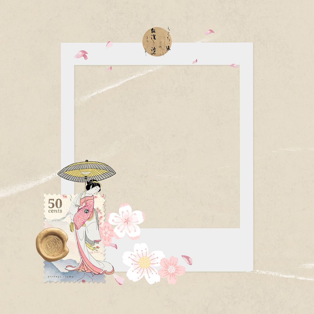 Japanese sakura instant film frame, collage design