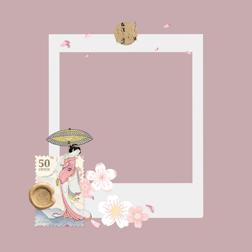 Japanese sakura instant film frame, collage design