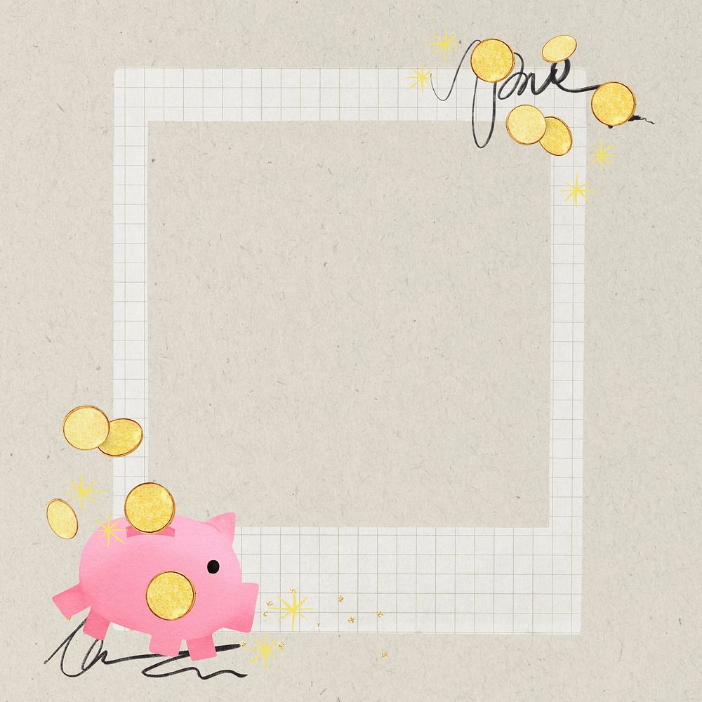 Piggy bank savings instant film frame, collage design