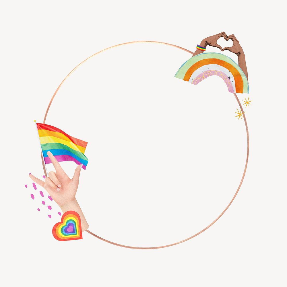 Gay pride flag frame, circle design