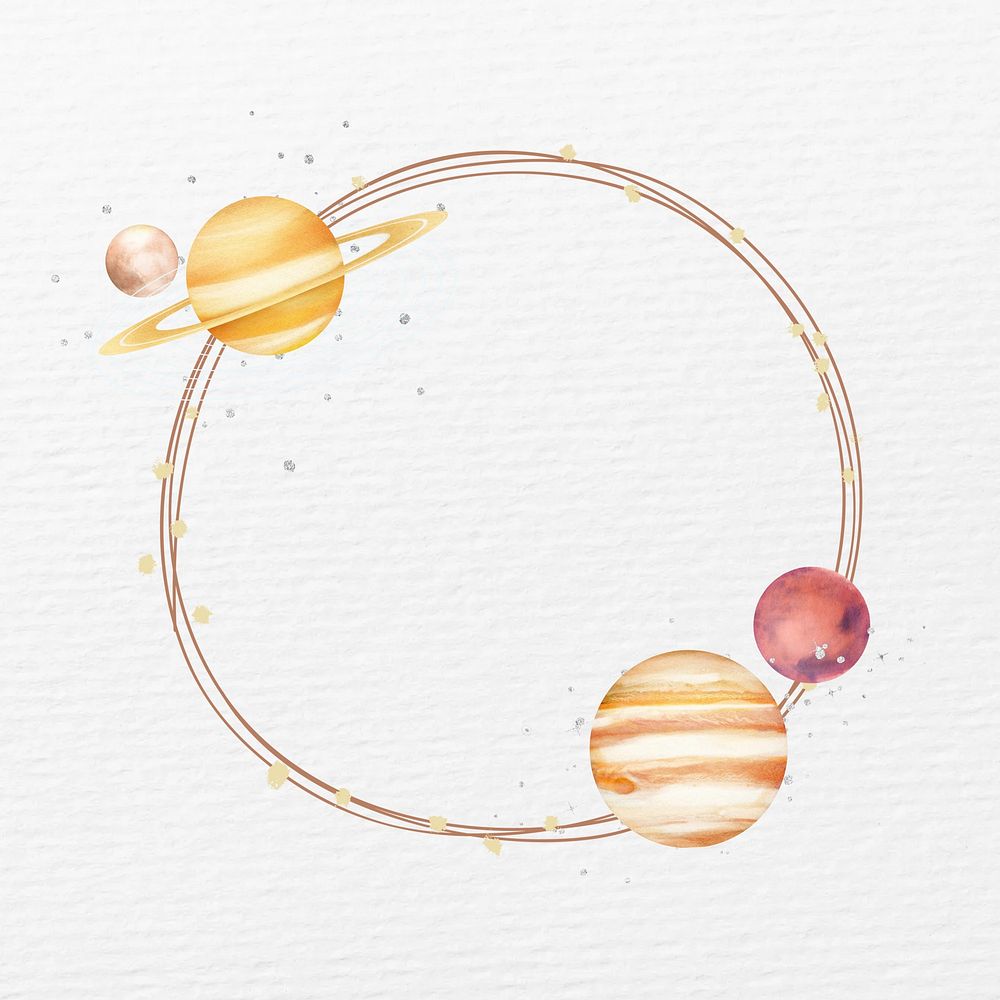 Aesthetic space planets frame, cute design