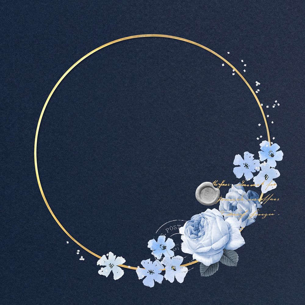Blue rose round gold frame remix illustration