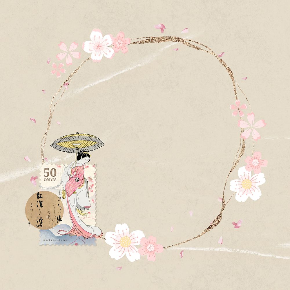Japanese cherry blossom frame, circle design