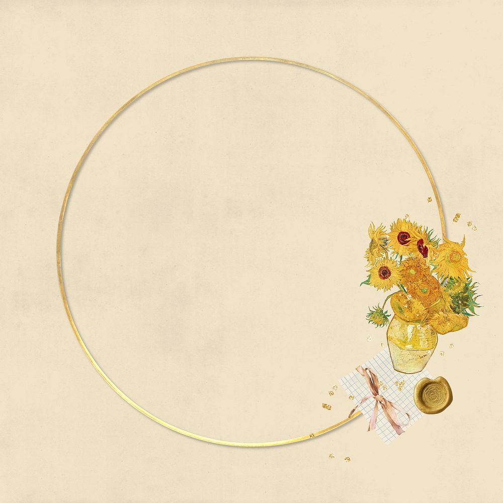 Van Gogh's Sunflowers frame, circle aesthetic, remixed by rawpixel