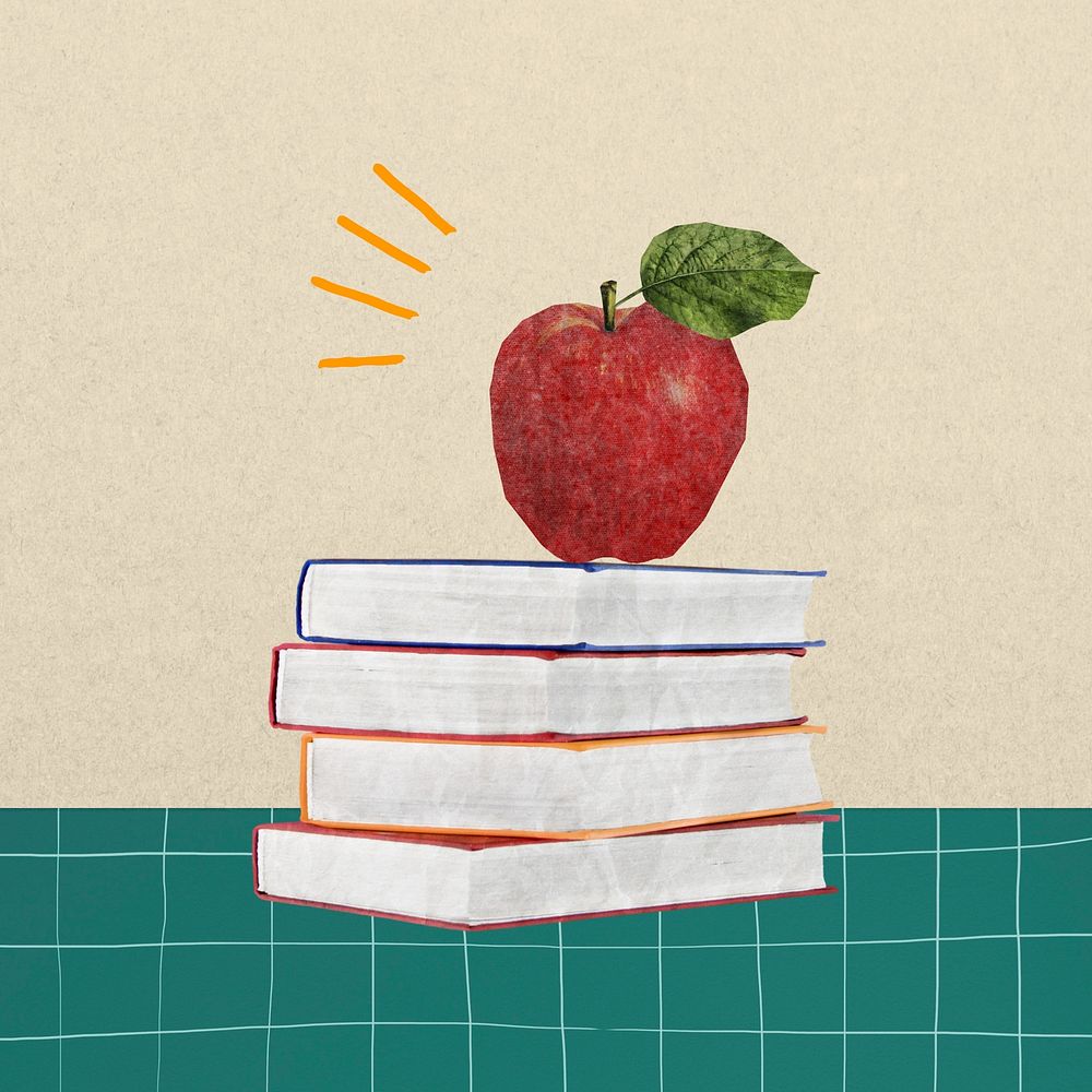 Apple on books, education paper collage