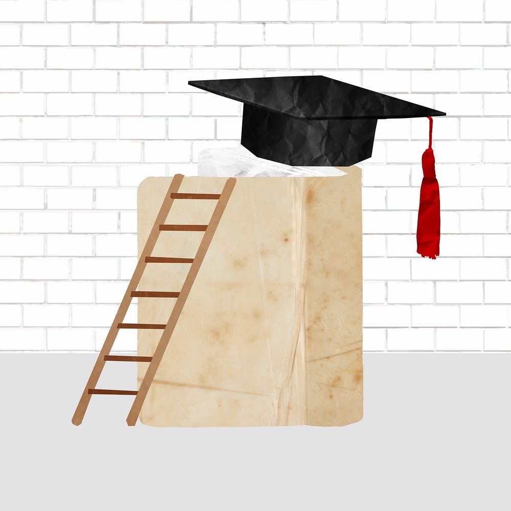 Ladder to graduation cap, education paper collage