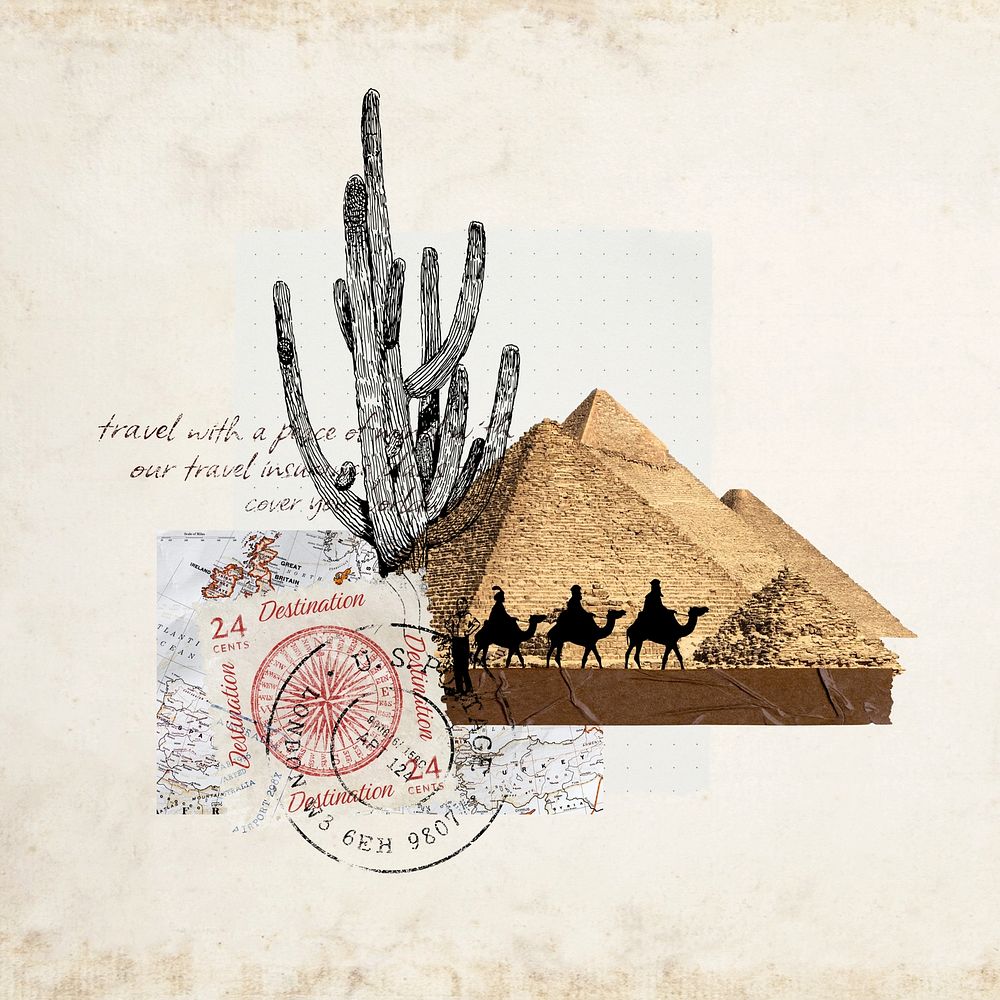 Egyptian pyramid, aesthetic travel collage