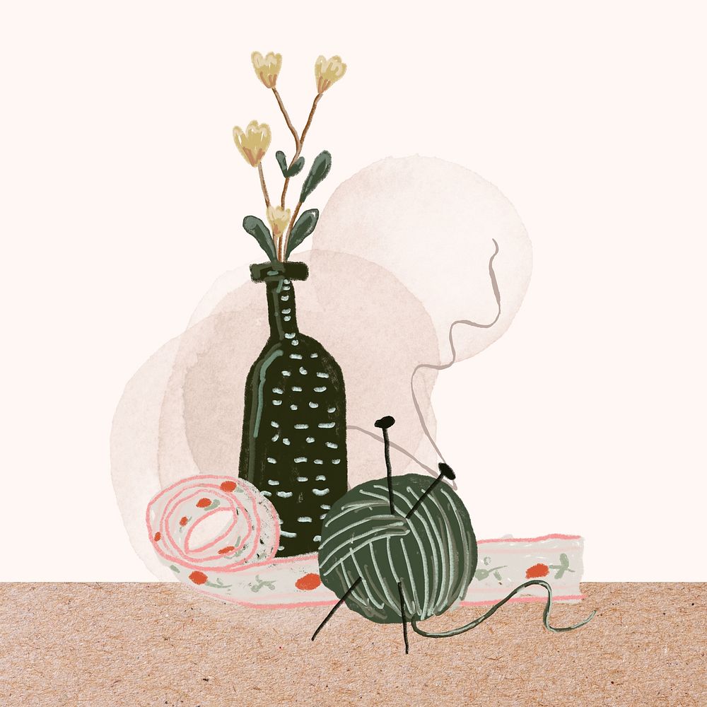 Pink knitting illustration, flower vase design