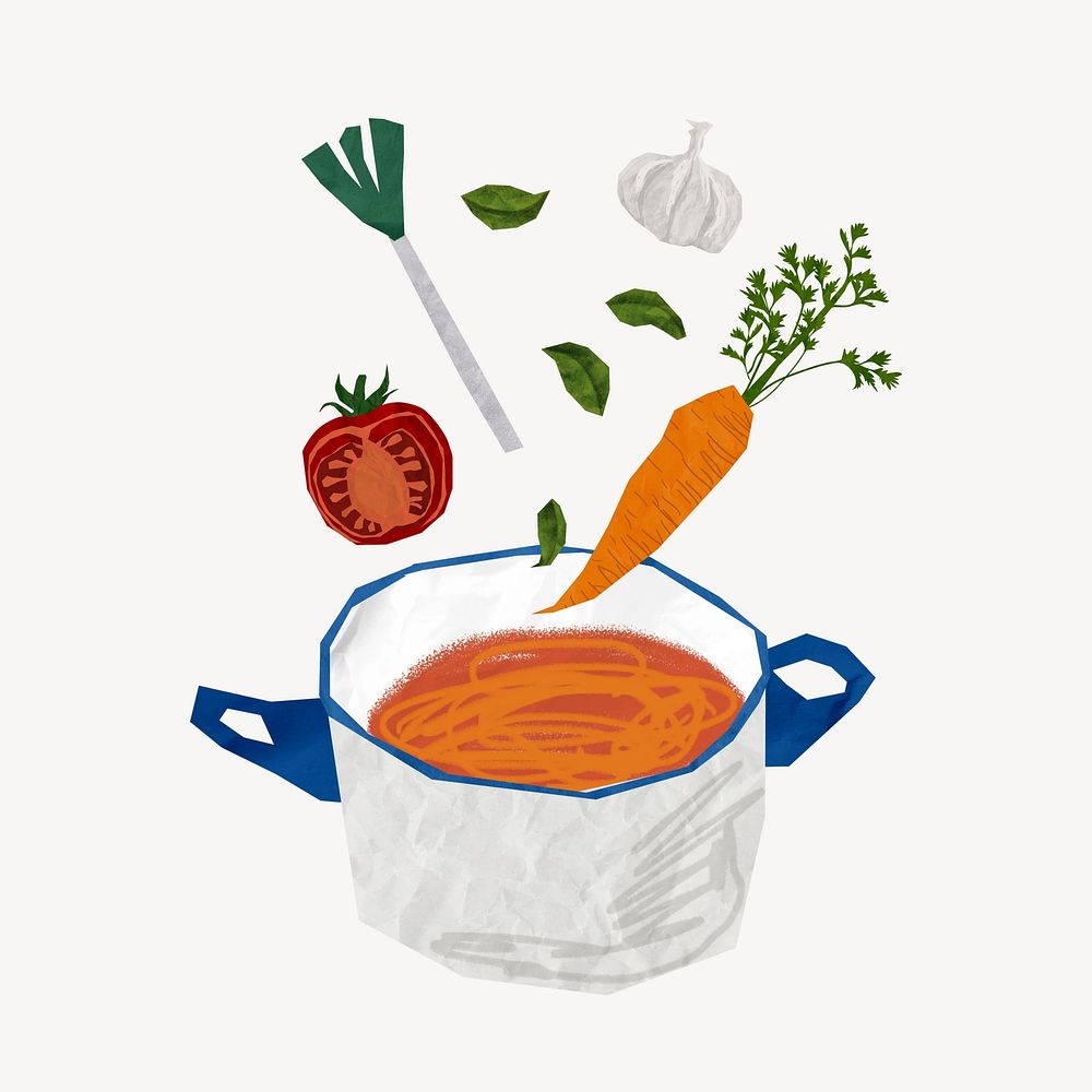 Cute vegetable soup, food collage element