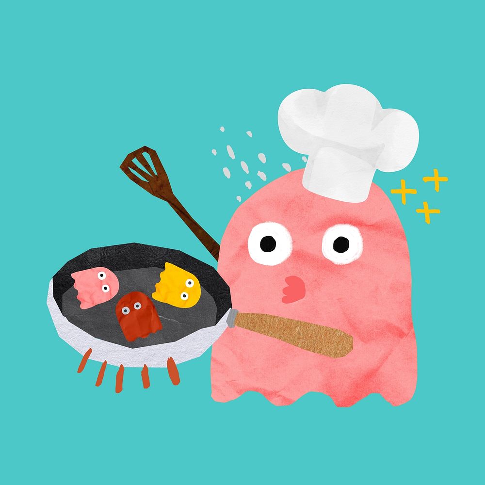 Breakfast chef monster, cute collage element