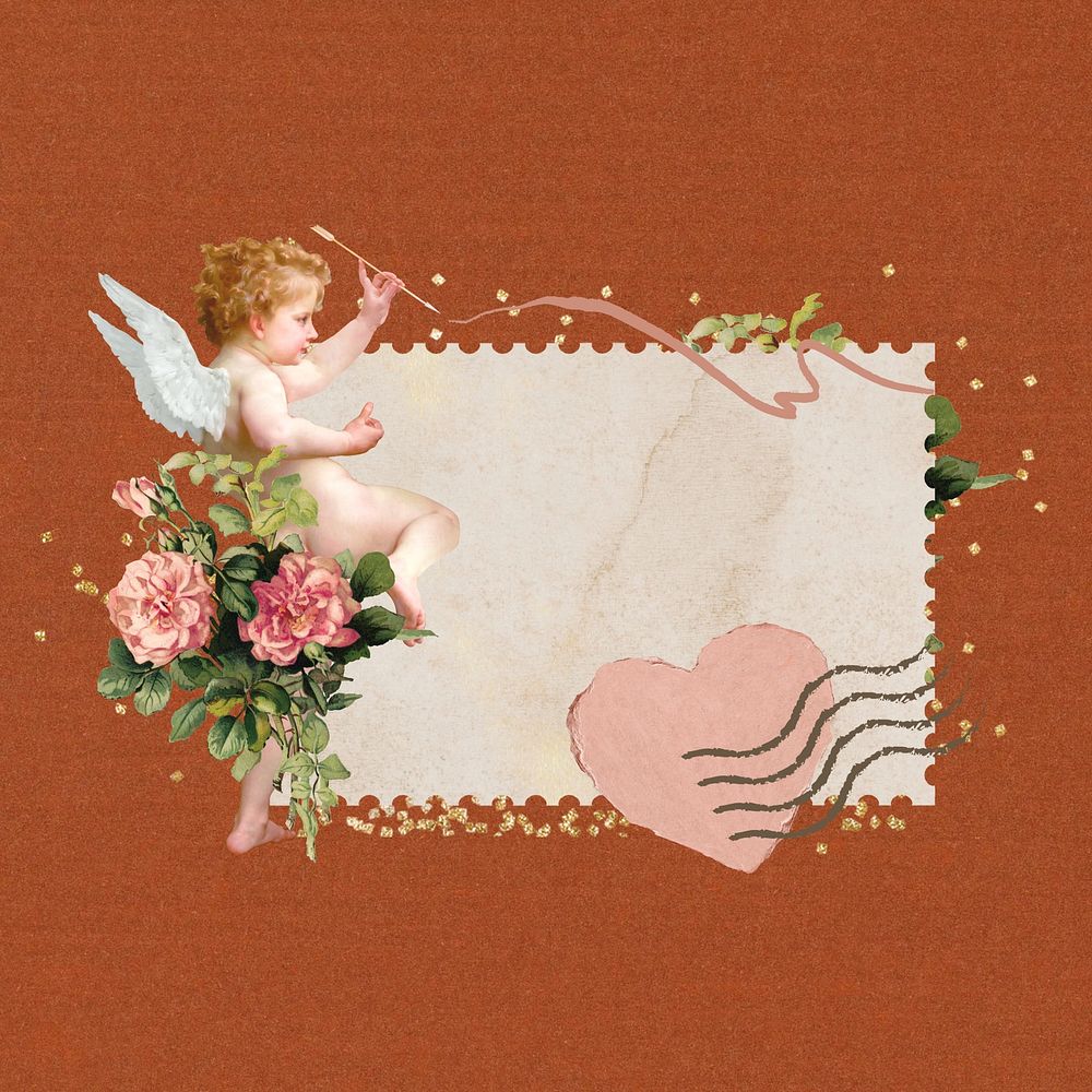 Valentine's cupid stamp, aesthetic paper collage