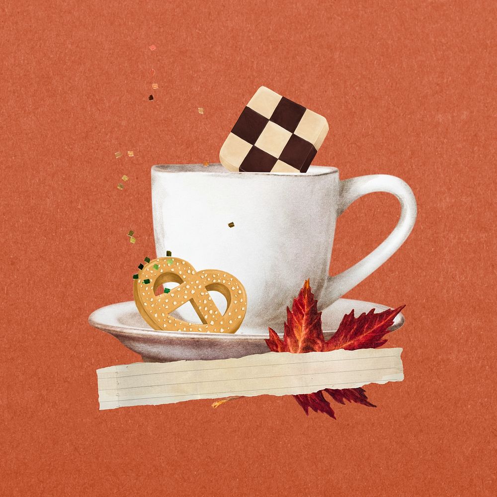 Autumn coffee aesthetic paper collage element