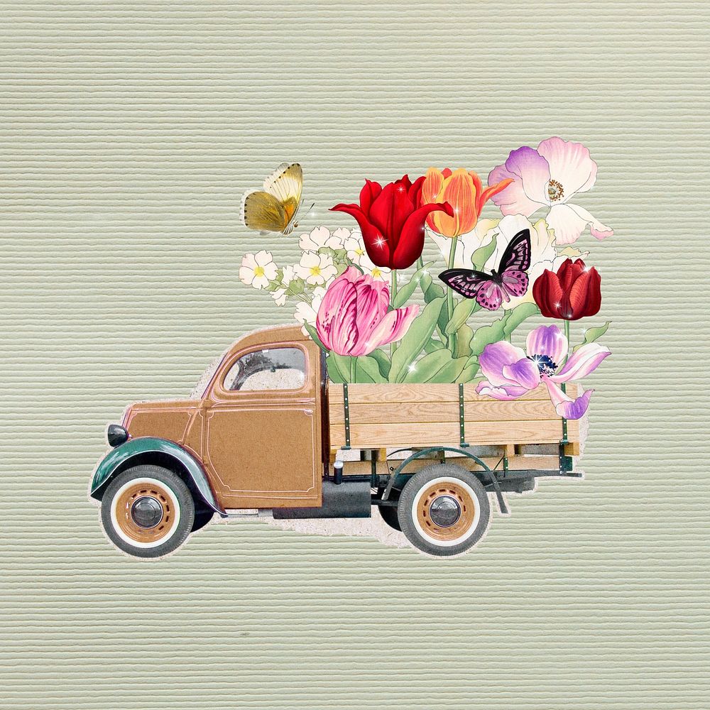 Spring floral truck remix illustration