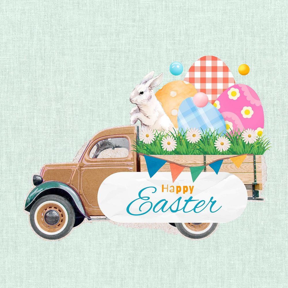 Happy Easter, bunny and eggs illustration