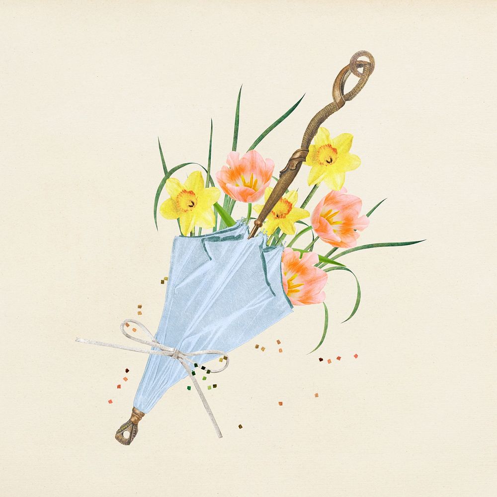 Spring flower bouquet, daffodil and tulip remix illustration