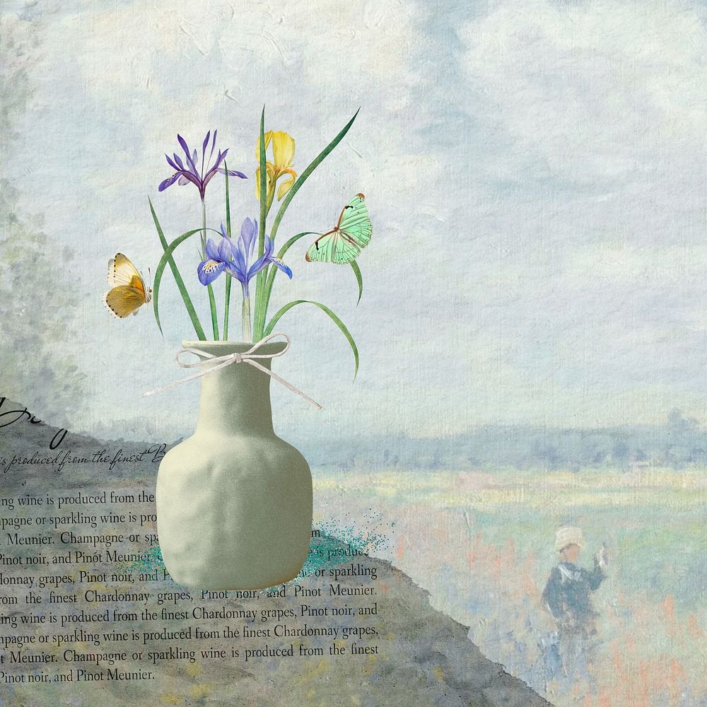 Spring flower, iris in off-white vase remix illustration