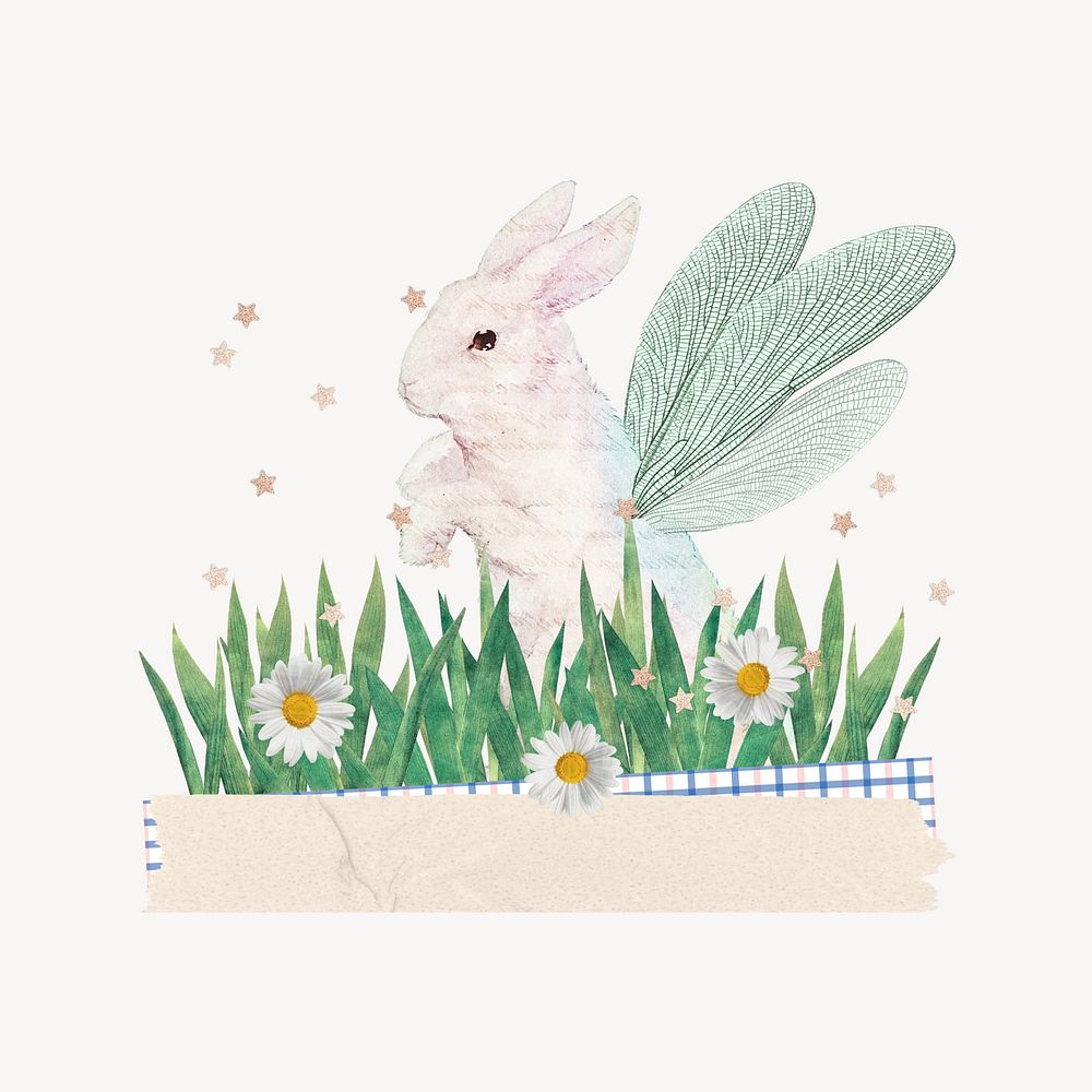 Winged bunny, Easter rabbit illustration