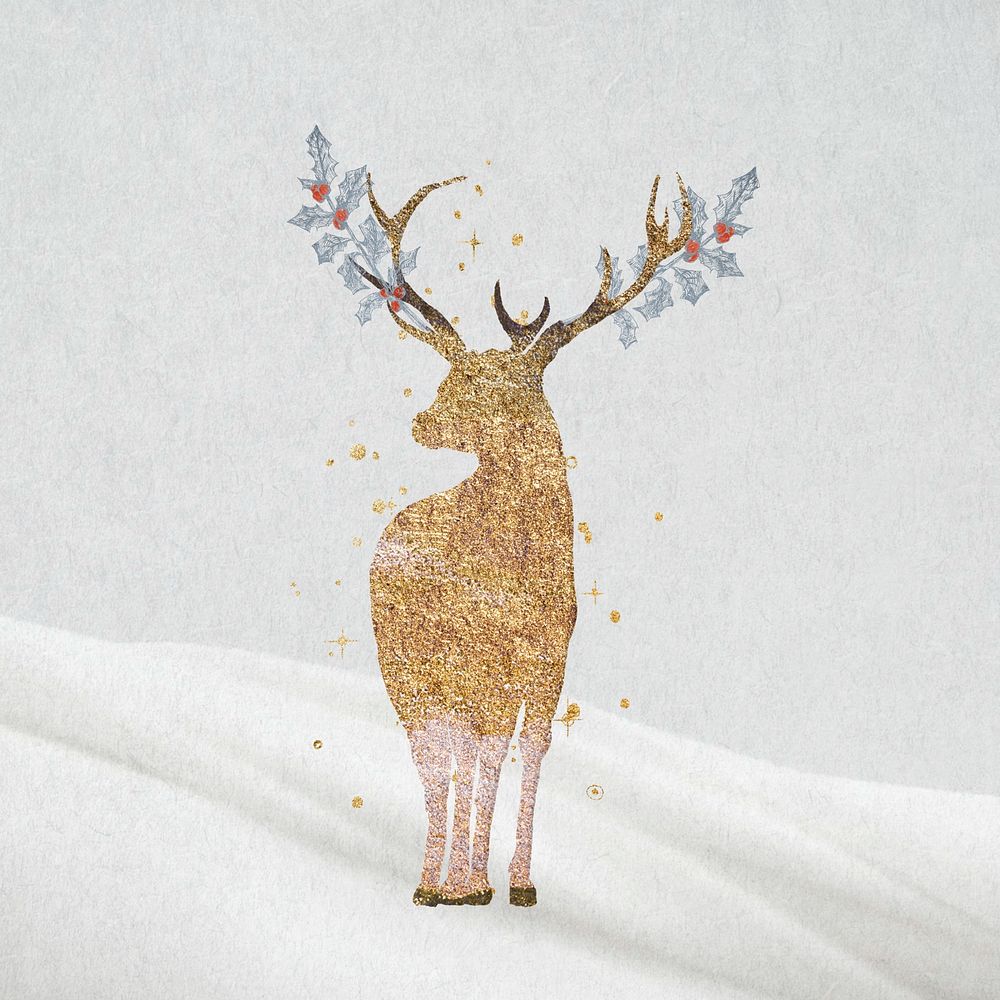 Gold stag deer silhouette, aesthetic animal