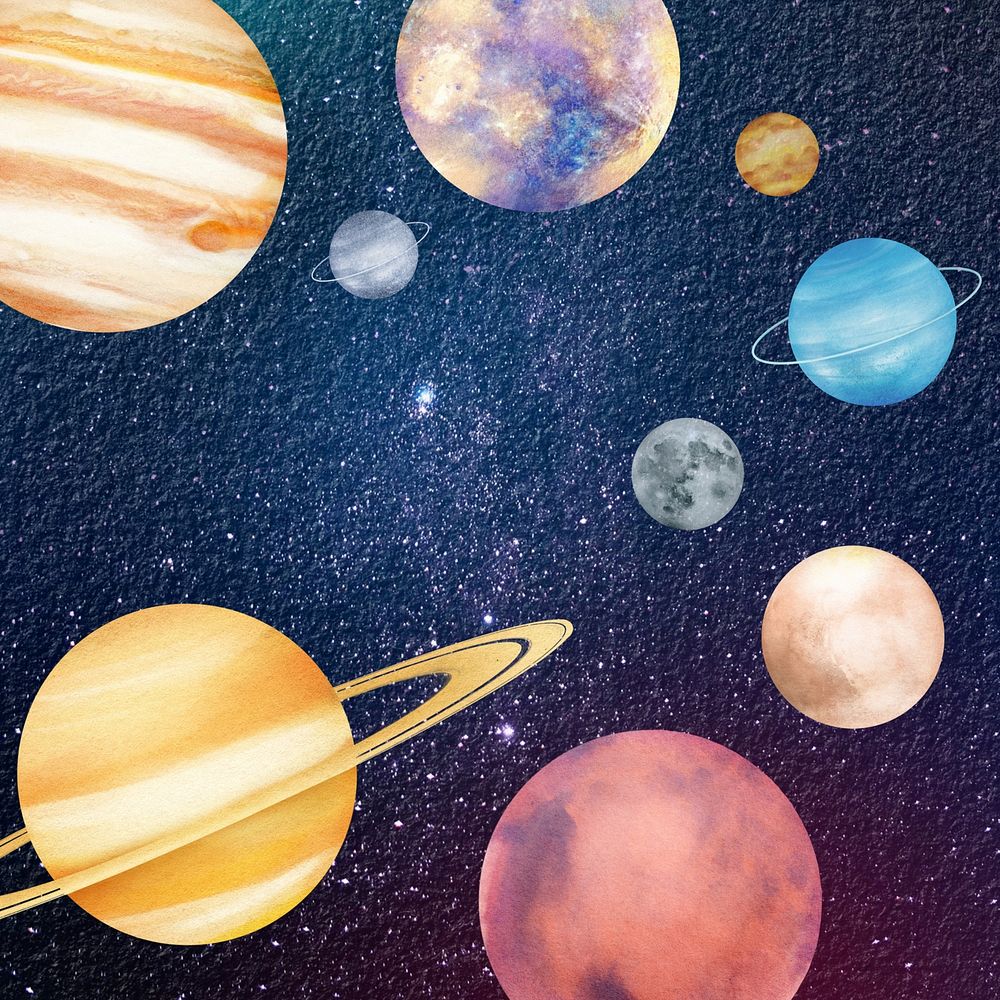Aesthetic starry sky background, solar system illustration