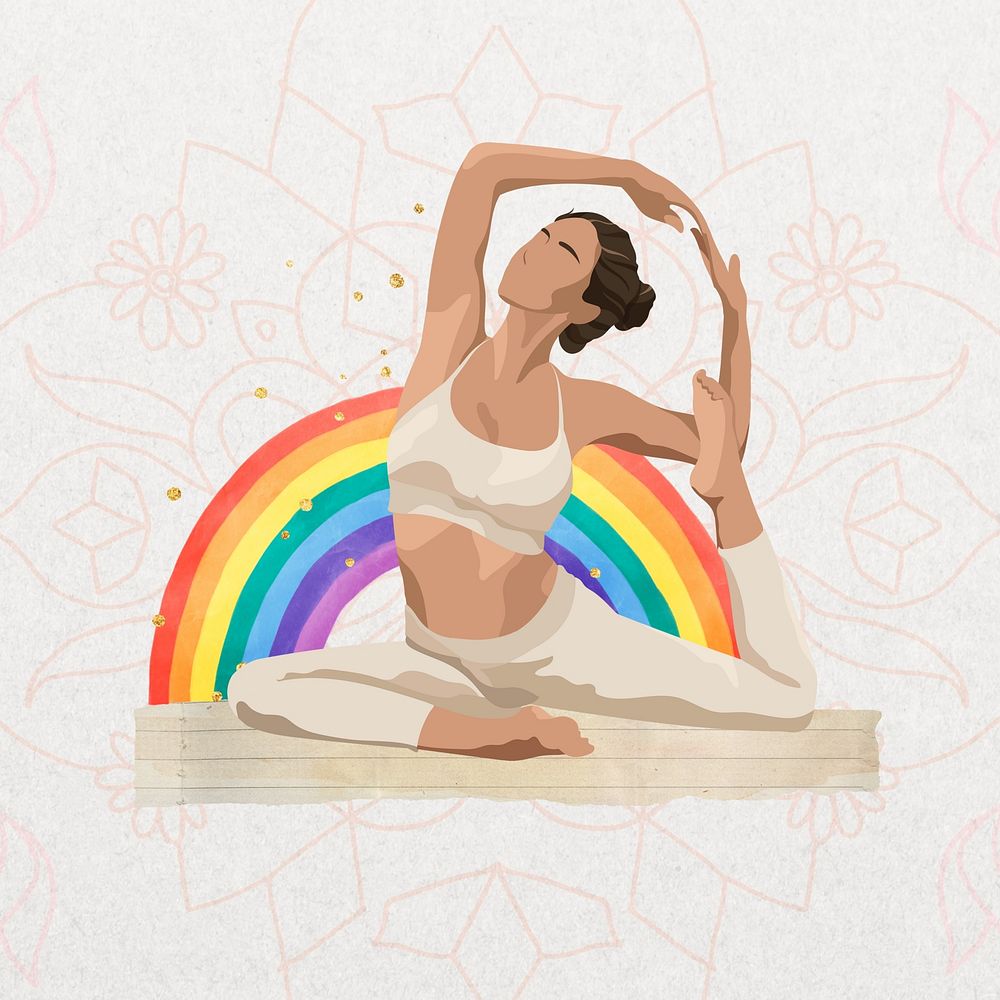 Yoga woman, aesthetic wellness collage