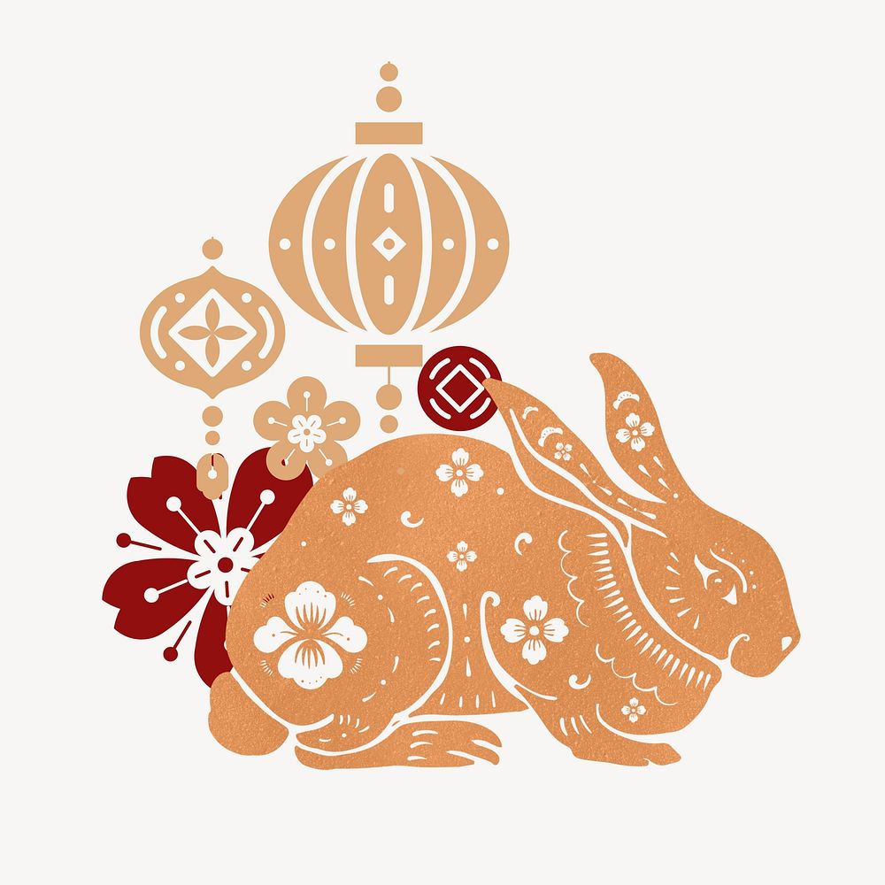 Floral rabbit, Chinese zodiac animal illustration