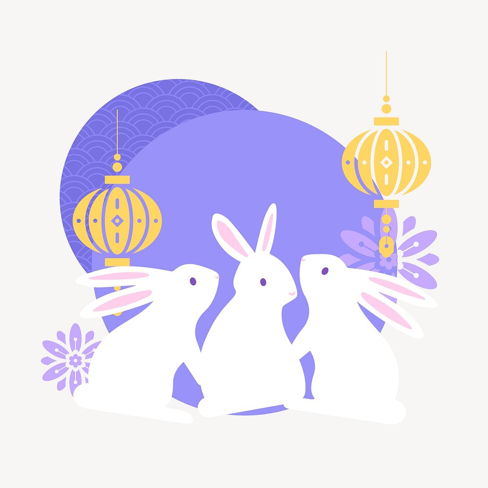 Chinese rabbits, oriental lantern graphic
