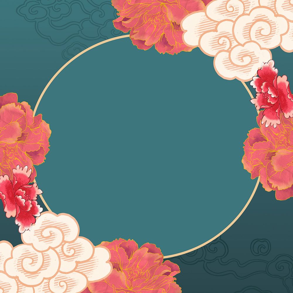 Chinese flower frame background, oriental aesthetic design