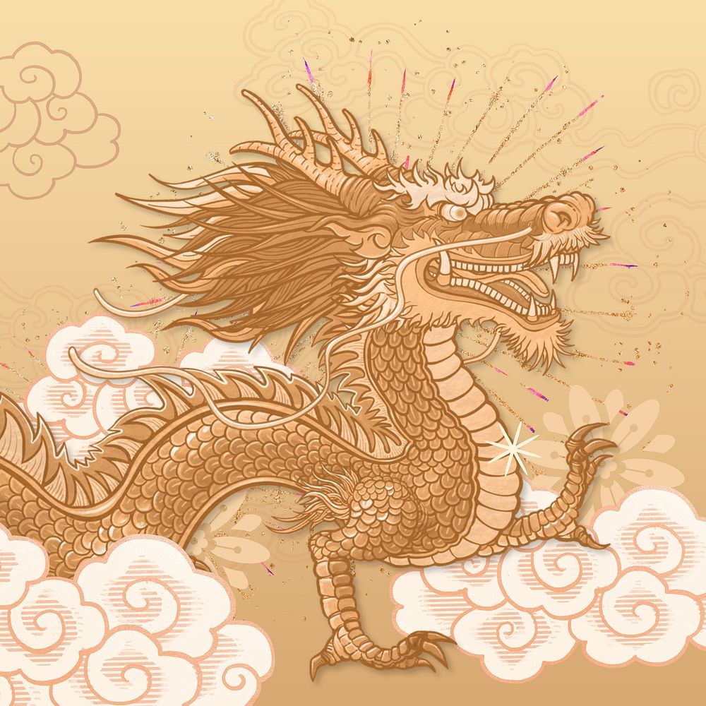 Gold Chinese dragon background, oriental mythical creature  illustration