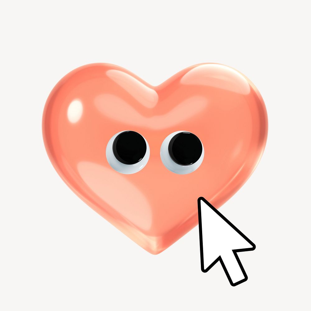 3D heart cartoon, cute Valentine's graphic