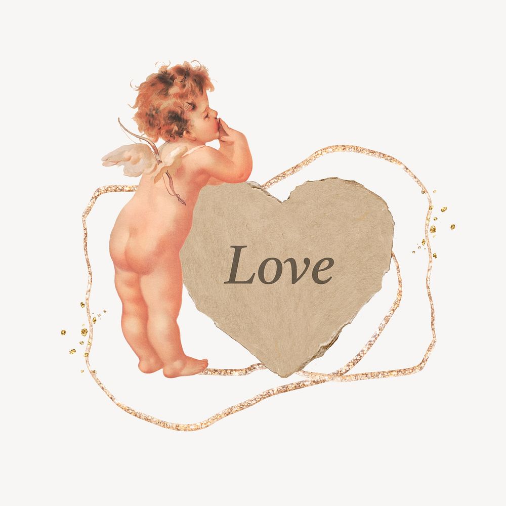 Love word, Valentine's cupid collage element