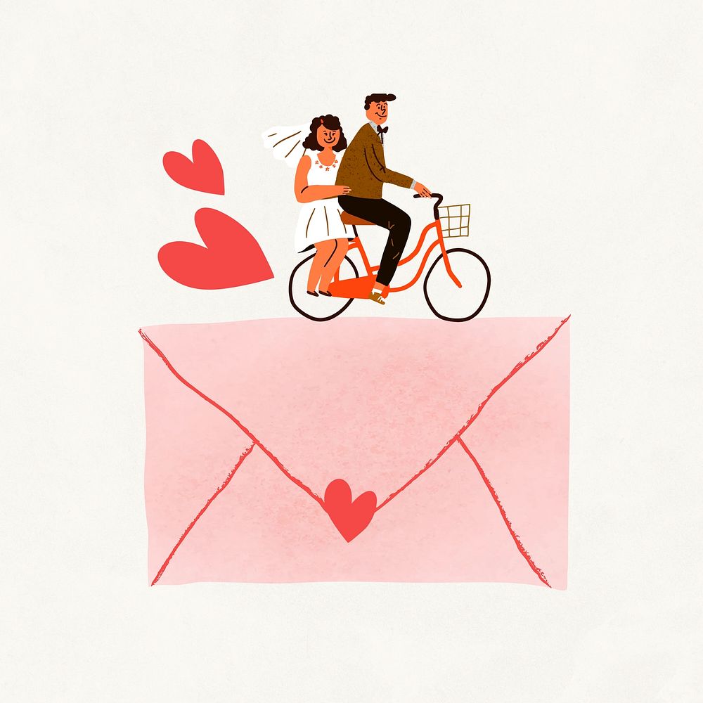 Cute wedding invitation, love letter illustration