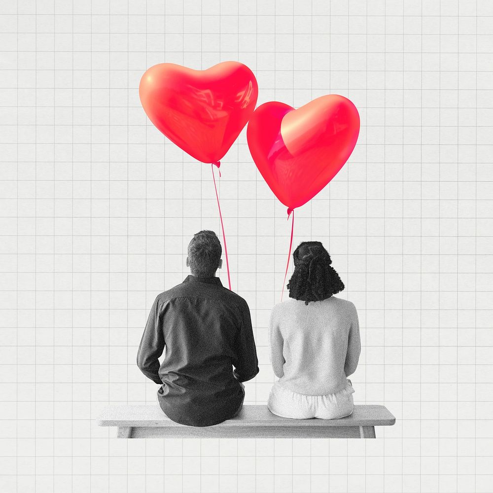 Couple sitting together, Valentine's celebration remix