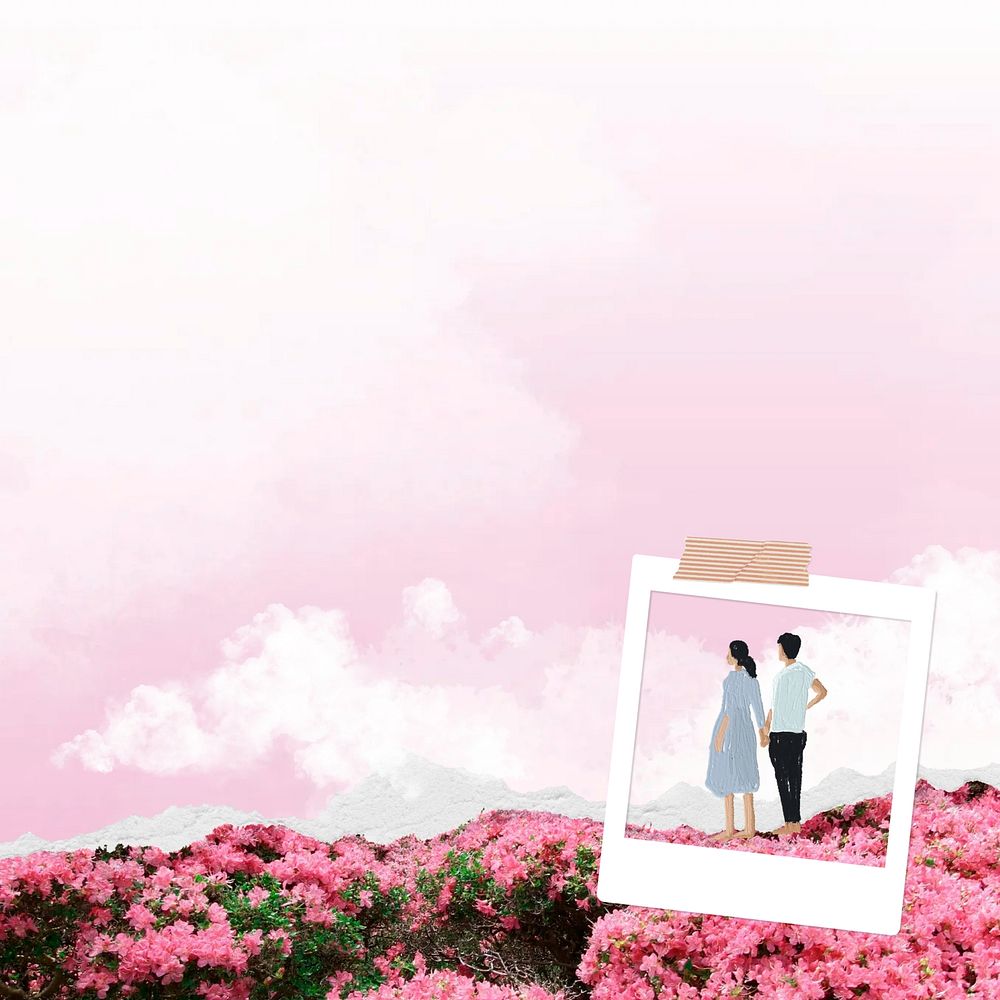 Aesthetic couple dreamscape background, pink sky